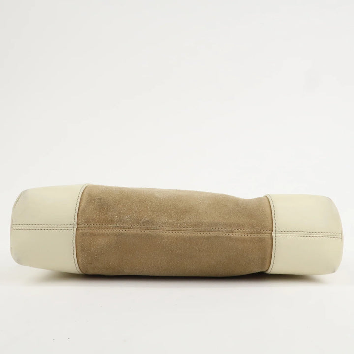 LOEWE Anagram Leather Suede Shoulder Bag Hand Bag Beige Ivory