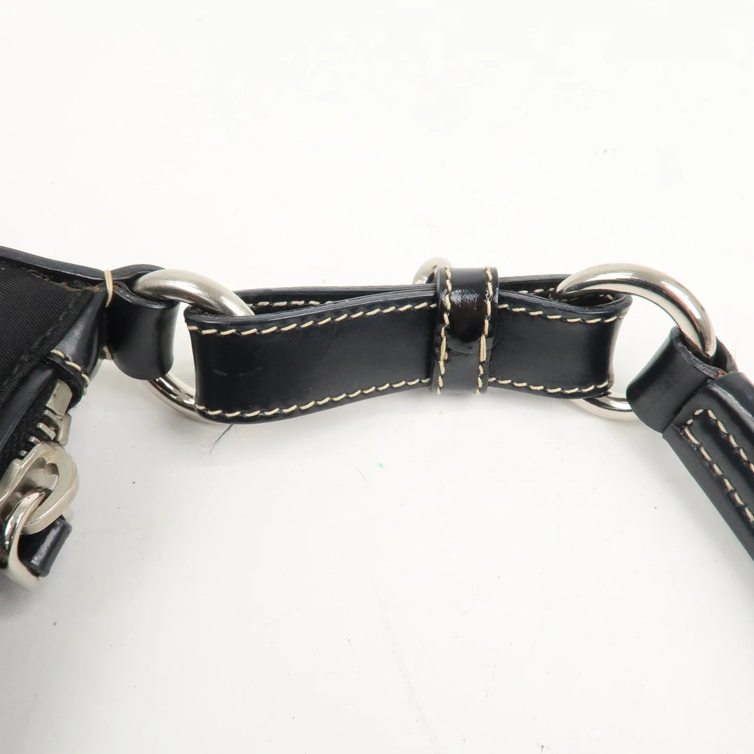 PRADA Triangle Logo Nylon Leather Shoulder Bag Black BR2840