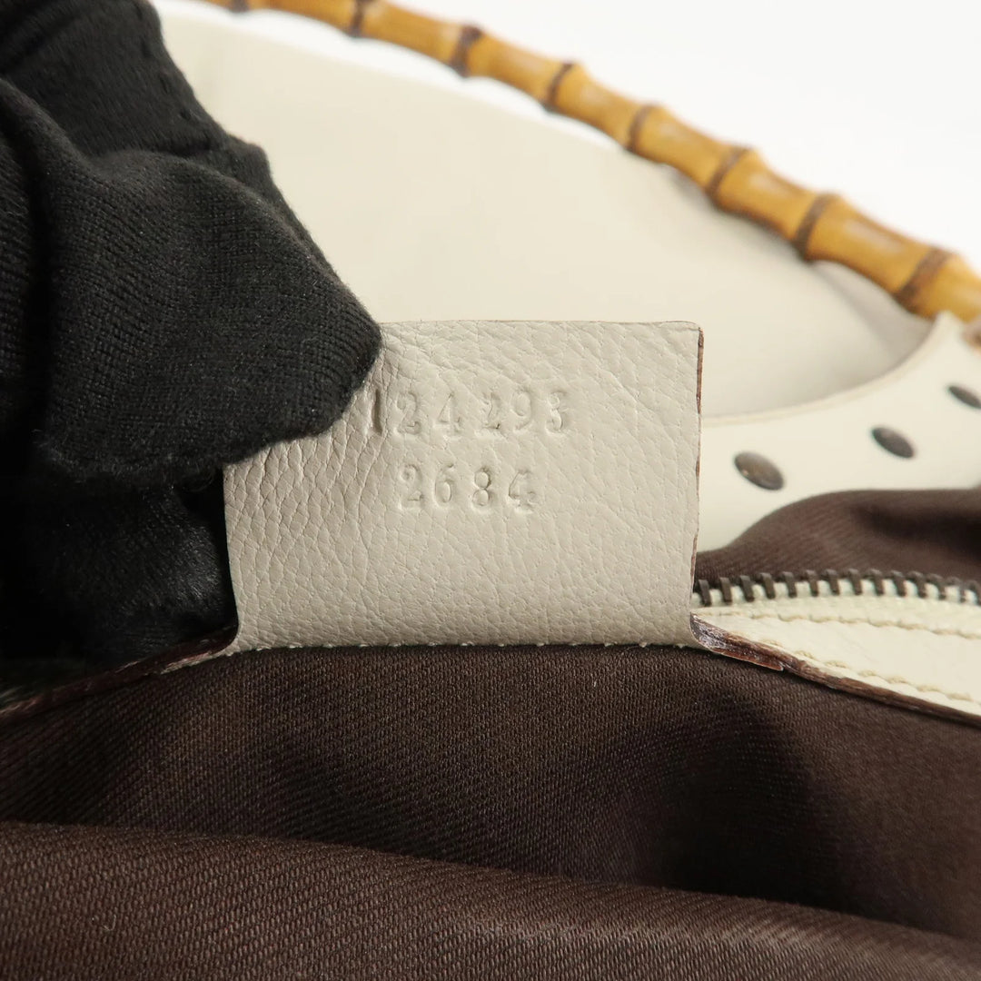 GUCCI Bamboo Leather Tucked Shoulder Bag Hand Bag Ivory 124293