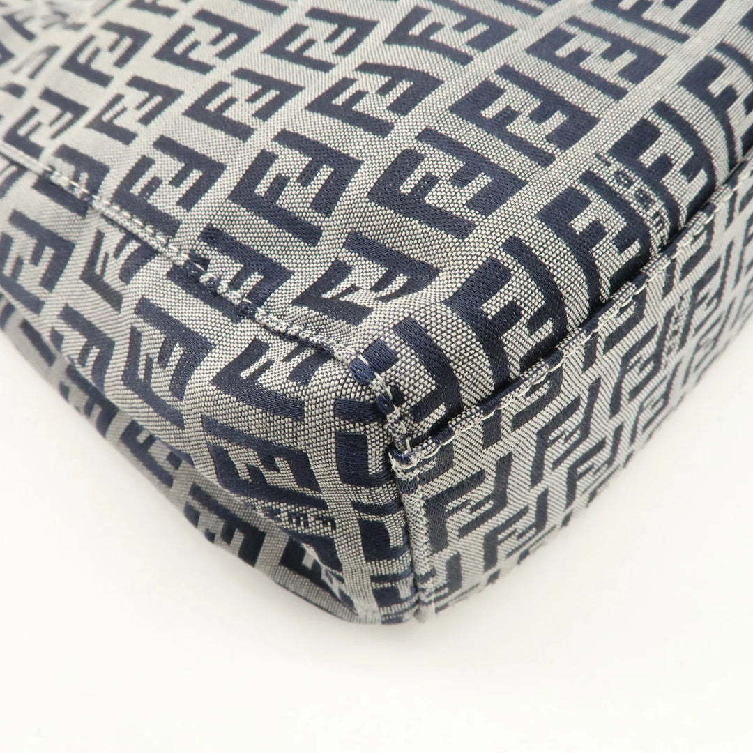 FENDI Zucchino Canvas Leather Tote Bag Hand Bag White Navy 8BH019 Used