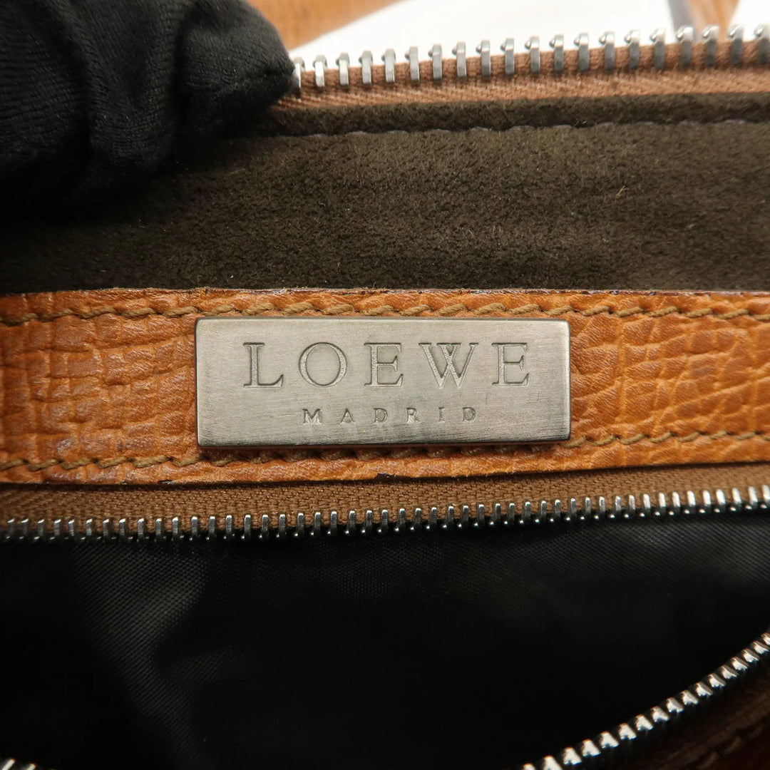 LOEWE Leather Shoulder Bag Brown Silver Hardware