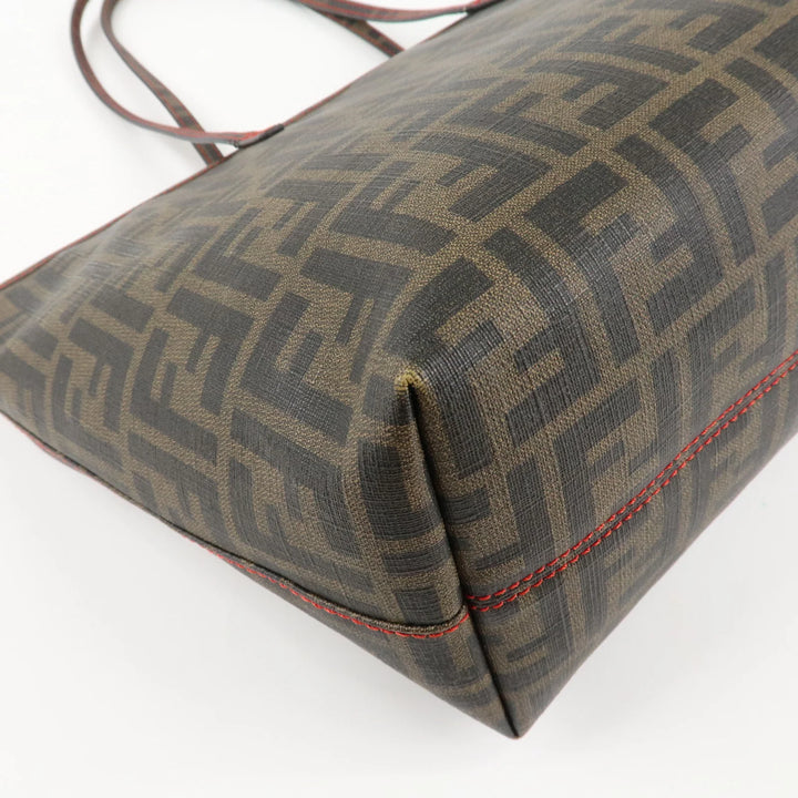 FENDI Zucca Canvas Leather Tote Bag Hand Bag Brown Black 8BH198 Used