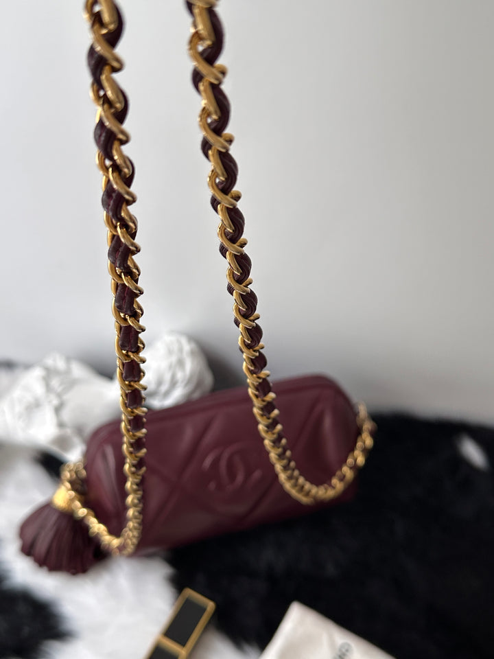 Chanel Mini Boston Chain Bag ❤️✨｜Quilted CC Logo・Tassel Detail・Rare Mini Size