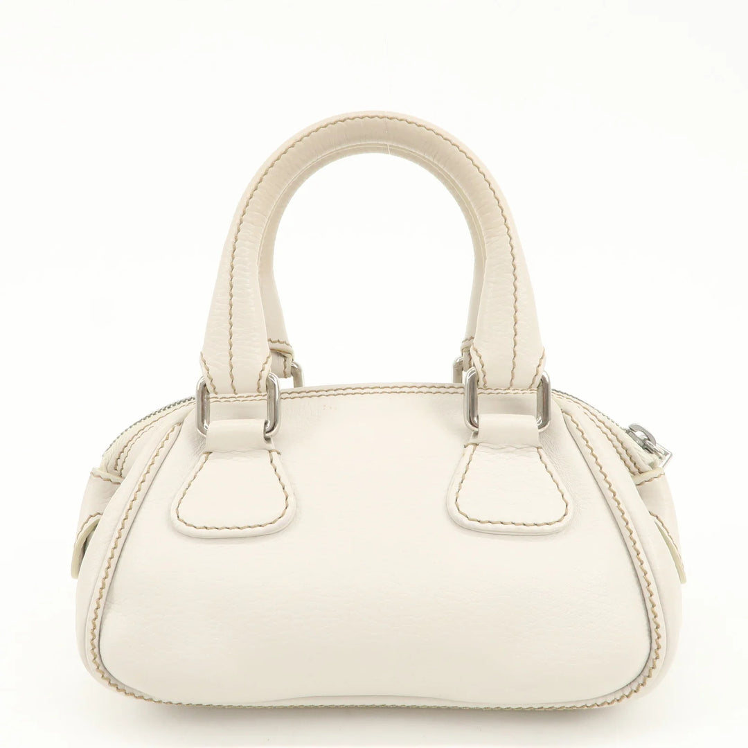 CHANEL Leather Mini Boston Bag Hand Bag Tassel Ivory A23050
