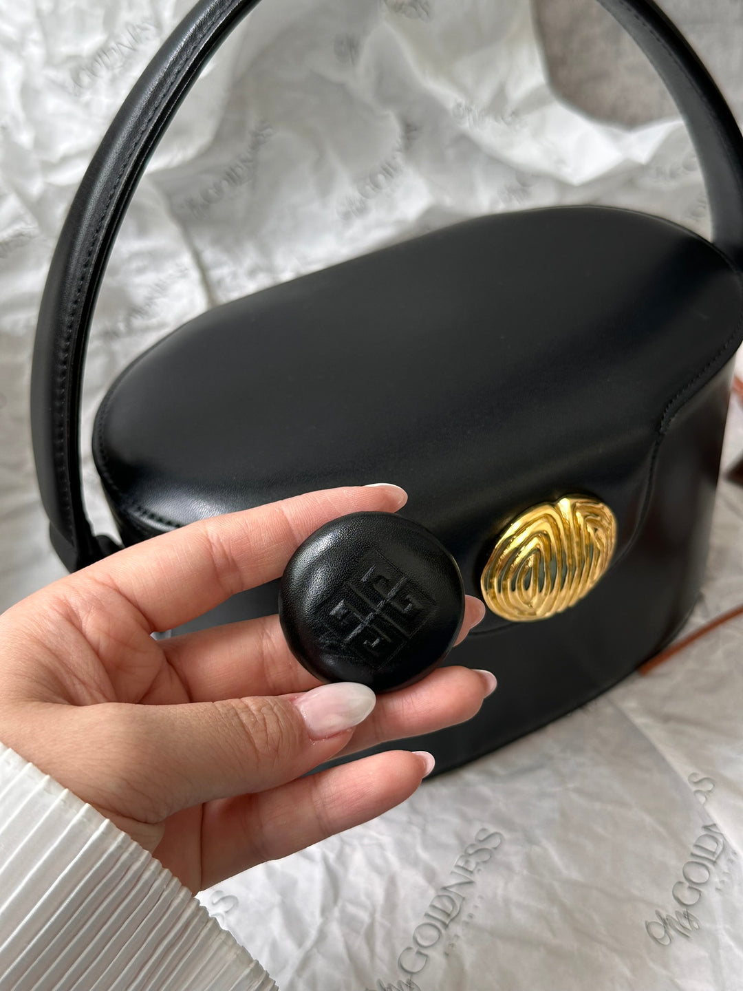 GIVENCHY Vintage Gold Emblem Leather Box Bag with Interchangeable Closure