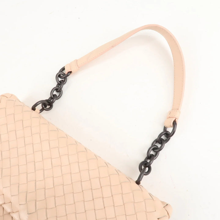 BOTTEGA VENETA Intrecciato Leather Chain Shoulder Bag Pink Beige Used