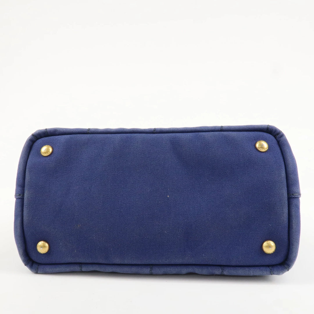PRADA Logo Canapa Canvas 2Way Tote Bag Hand Bag Navy B2642B Used