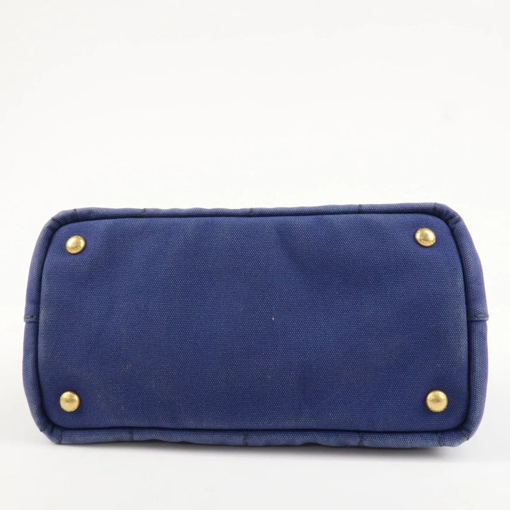 PRADA Logo Canapa Canvas 2Way Tote Bag Hand Bag Navy B2642B Used