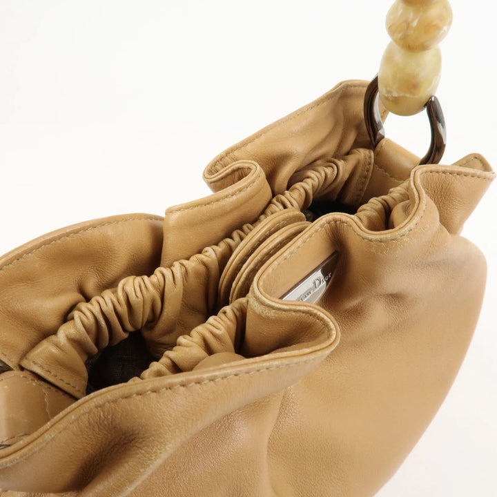 Christian Dior Maris Pearl Leather Hand Bag Light Brown