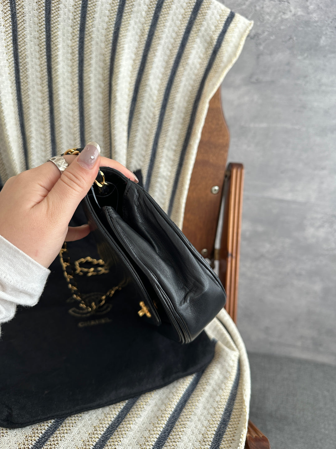 Chanel Vintage Black & Gold Half-Moon CF Flap Chain Bag