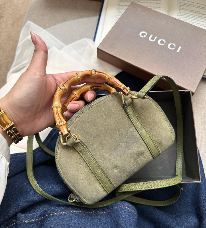 GUCCI Mini Bamboo WOC in Olive Suede｜Collector’s Mini × Timeless Bamboo Accent 🎋