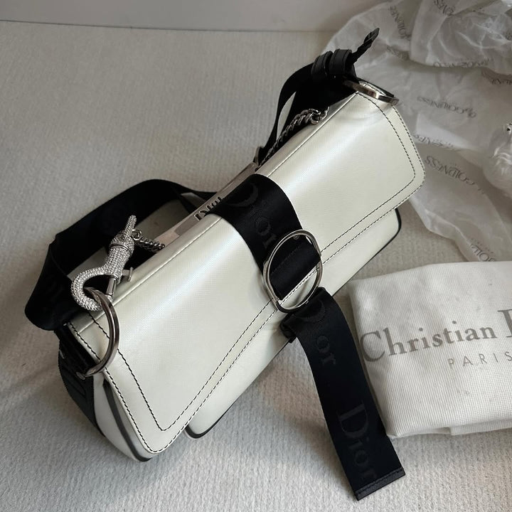 DIOR Punk Shoulder Bag with Rhinestone Buckle（Black & White）｜Y2K Glam × Collectible Icon 🖤✨