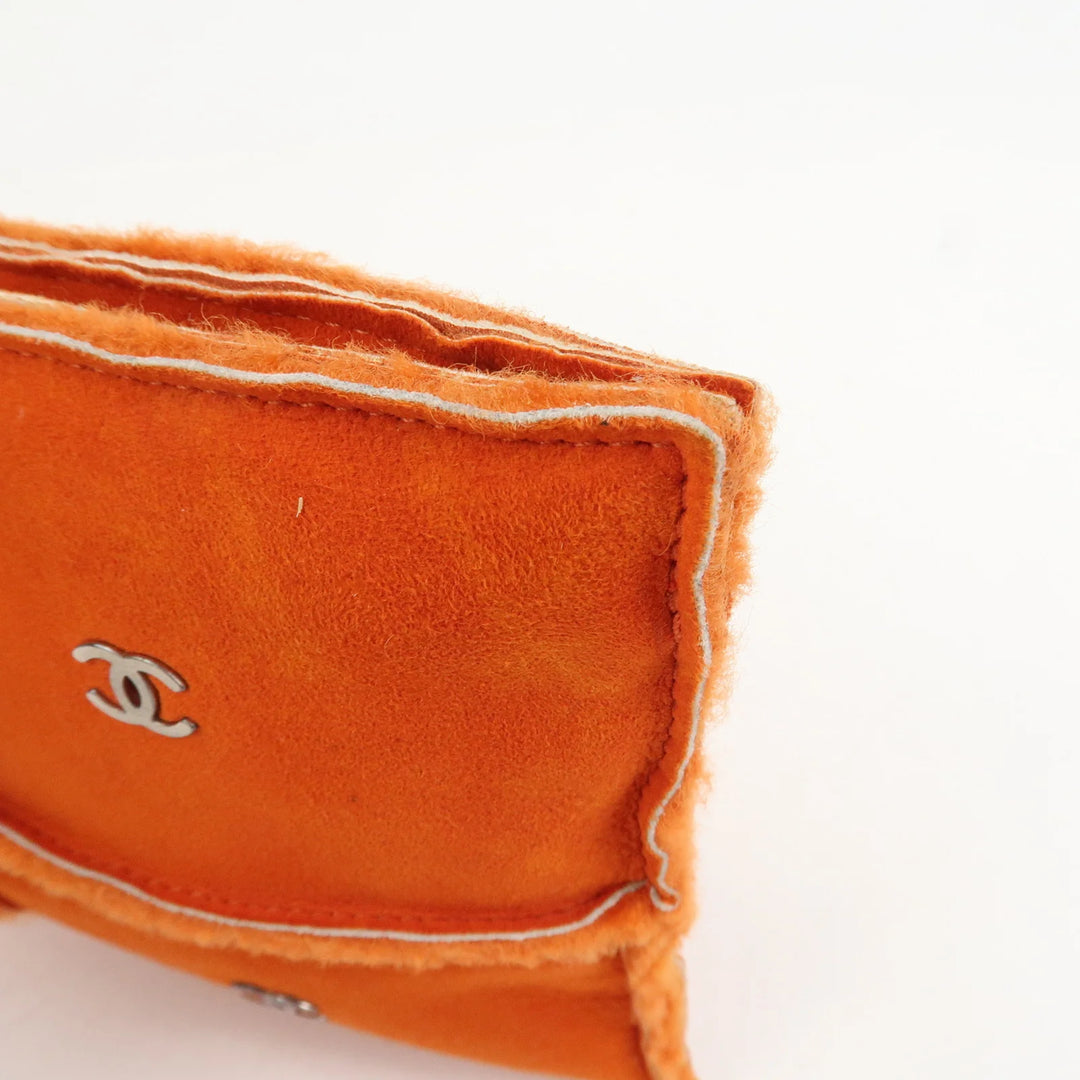 CHANEL Logo Mouton Clutch Bag Cosmetic Pouch Makeup Bag Orange