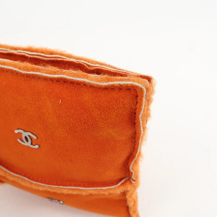 CHANEL Logo Mouton Clutch Bag Cosmetic Pouch Makeup Bag Orange