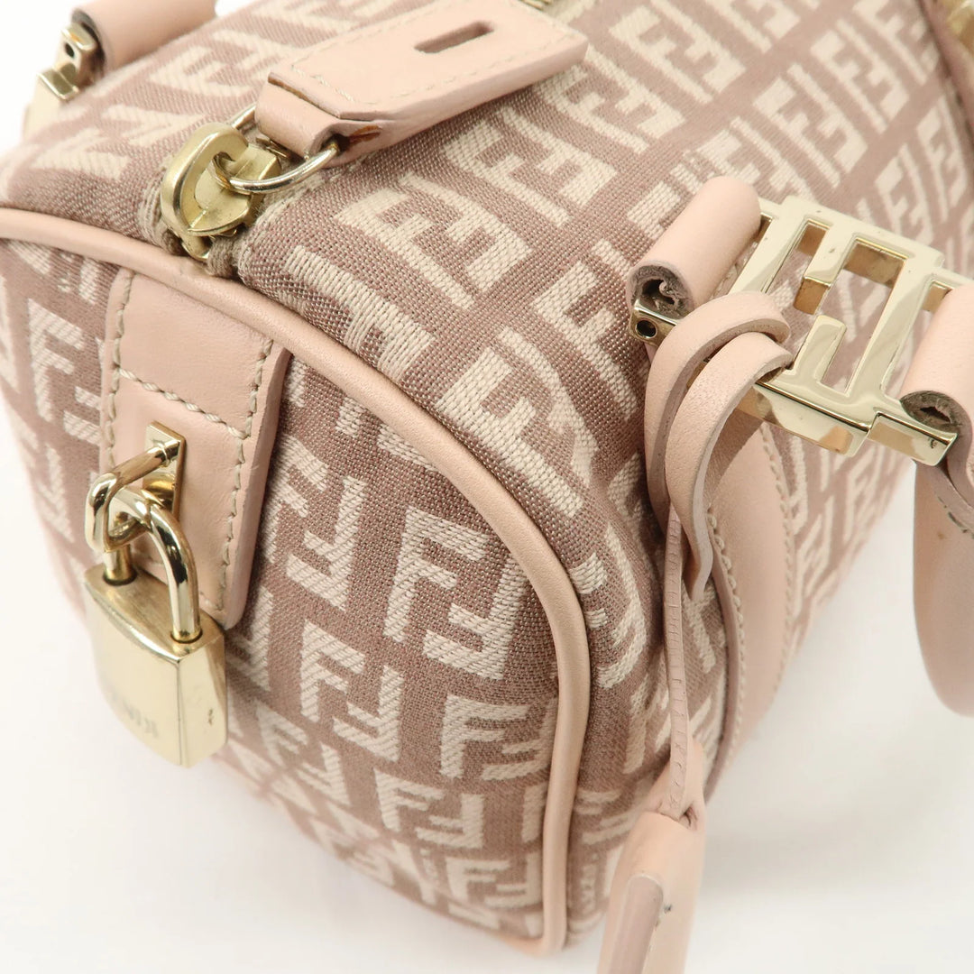 FENDI Zucchino Canvas Leather Mini Boston Bag Pink 8BL071 Used