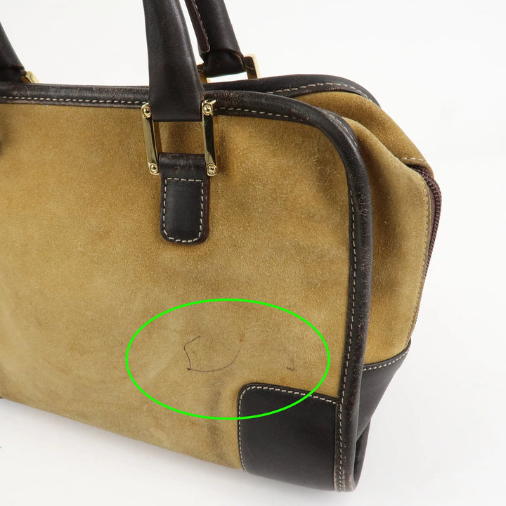 LOEWE Anagram Leather Suede Amazona 28 Hand Bag Beige Brown