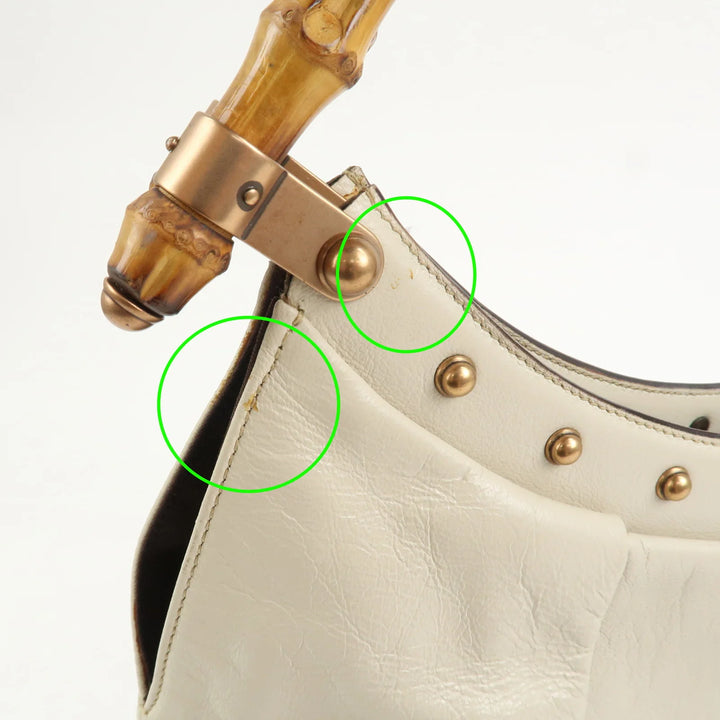 GUCCI Bamboo Leather Tucked Shoulder Bag Hand Bag Ivory 124293