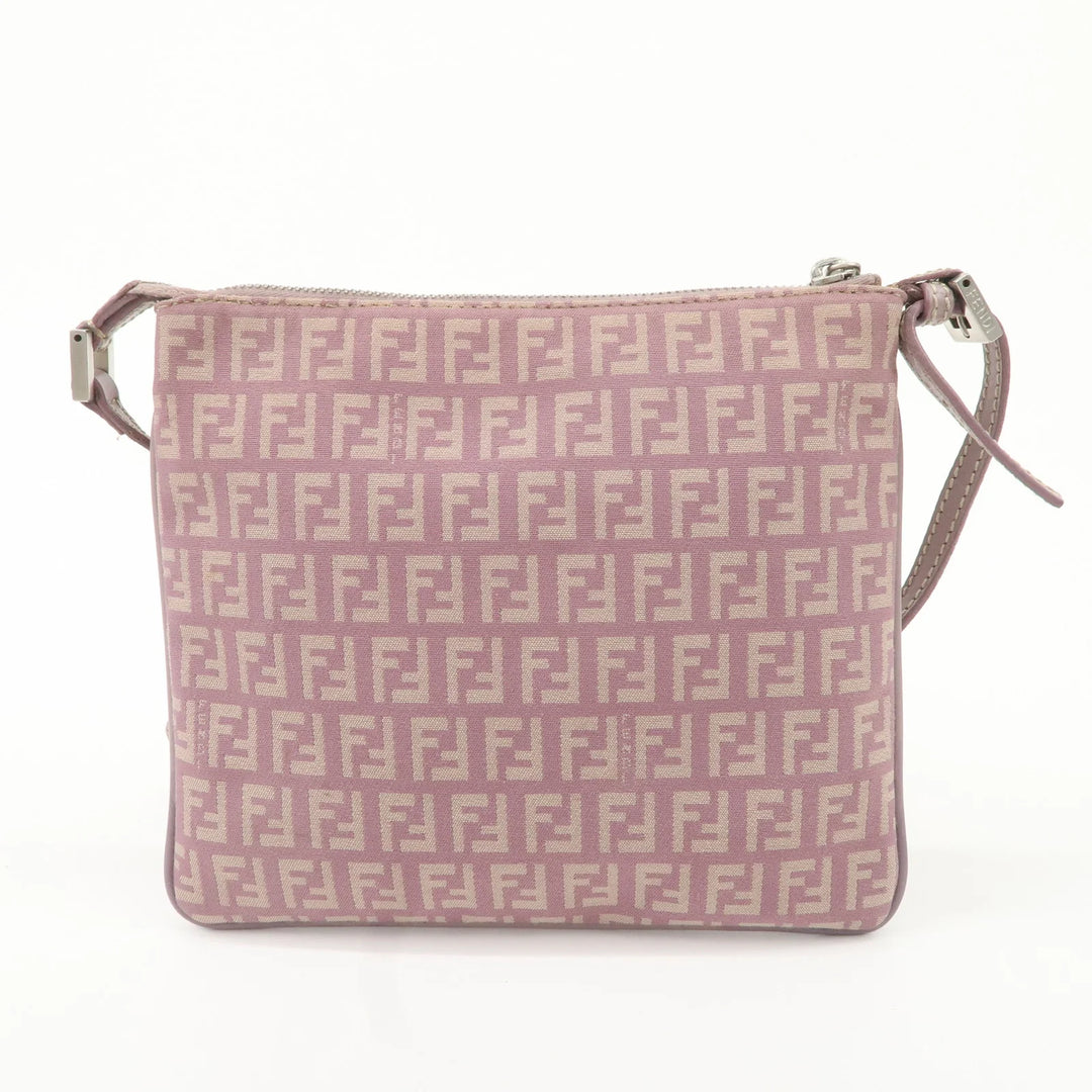 FENDI Zucchino Canvas Leather Shoulder Bag Purple Beige 8BT047 Used