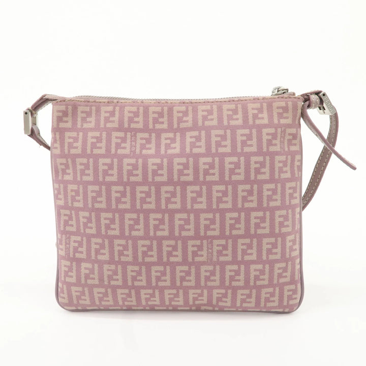 FENDI Zucchino Canvas Leather Shoulder Bag Purple Beige 8BT047 Used