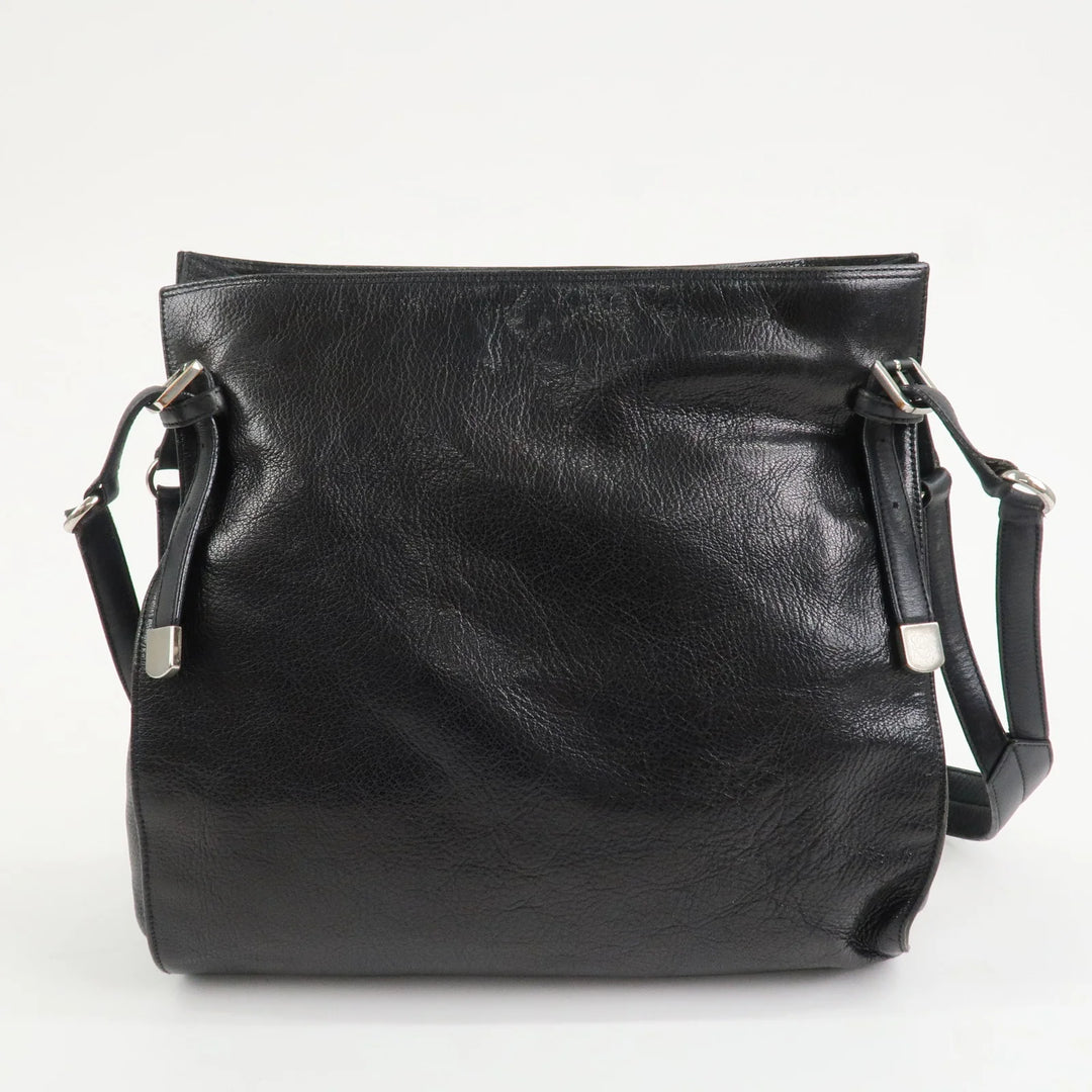 LOEWE Anagram Studs Logo Leather Shoulder Bag Crossbody Bag Black
