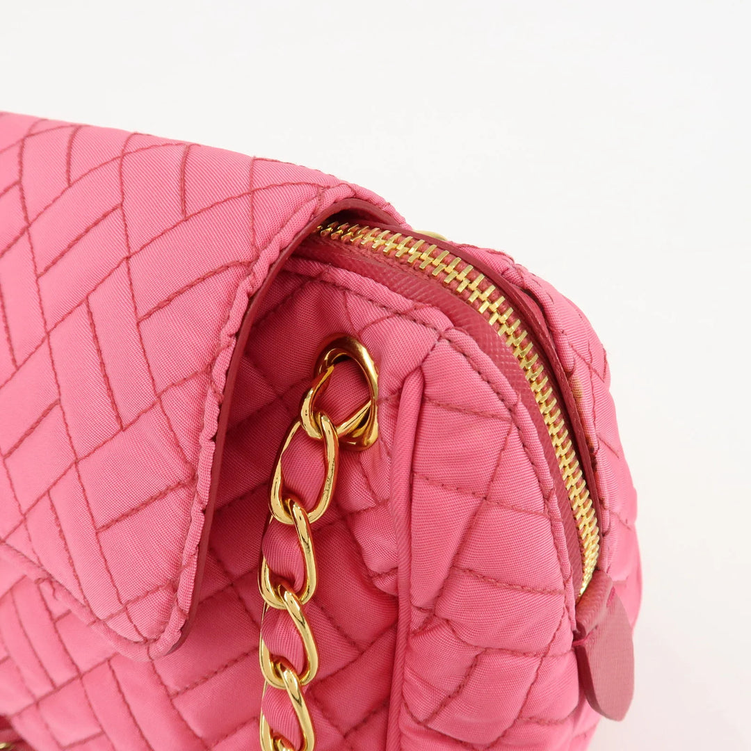 PRADA Nylon Leather Chain Shoulder Bag Pink BR4965 Used