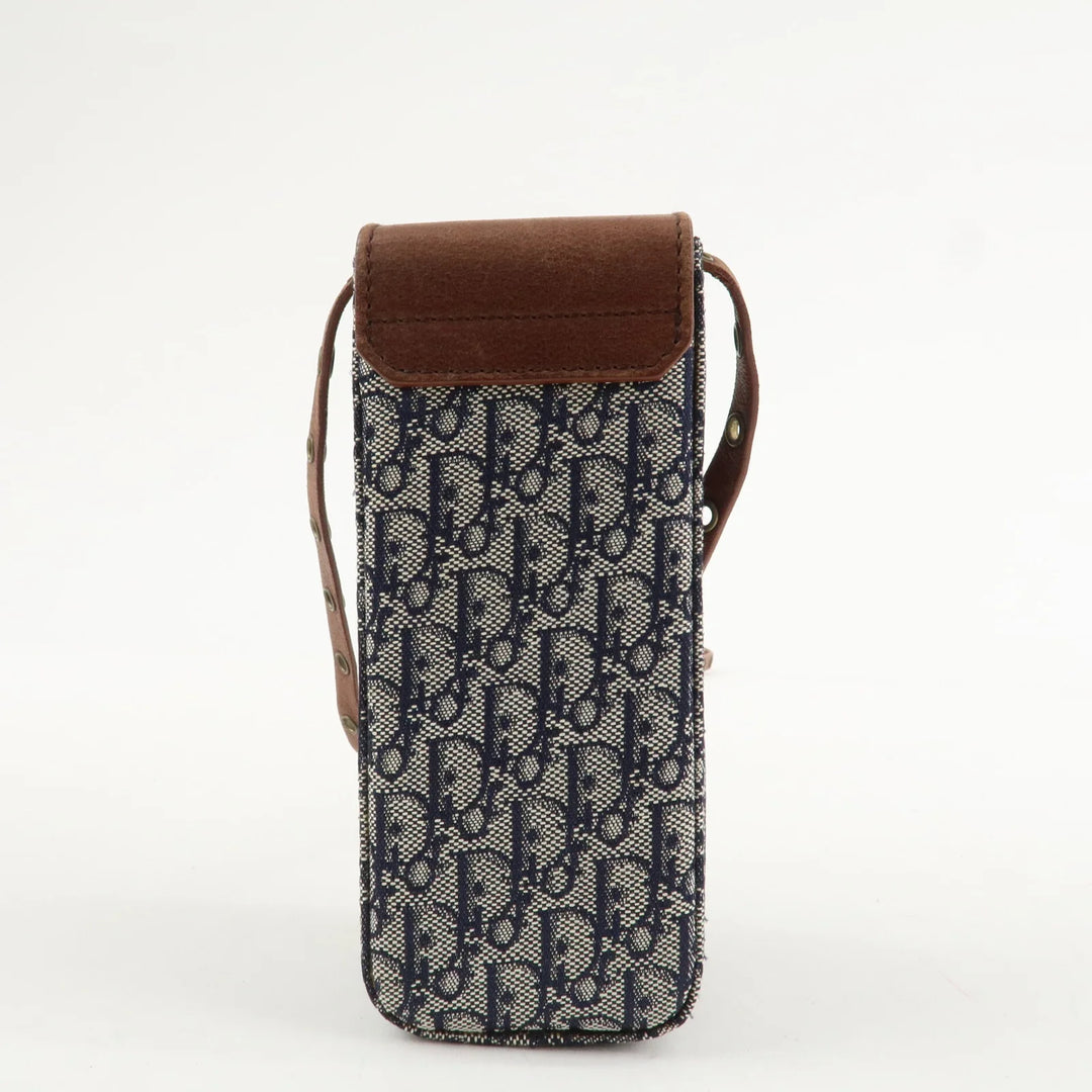 Christian Dior Trotter Canvas Leather Shoulder Bag Navy Brown Used