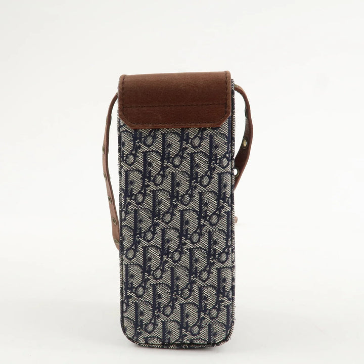 Christian Dior Trotter Canvas Leather Shoulder Bag Navy Brown Used