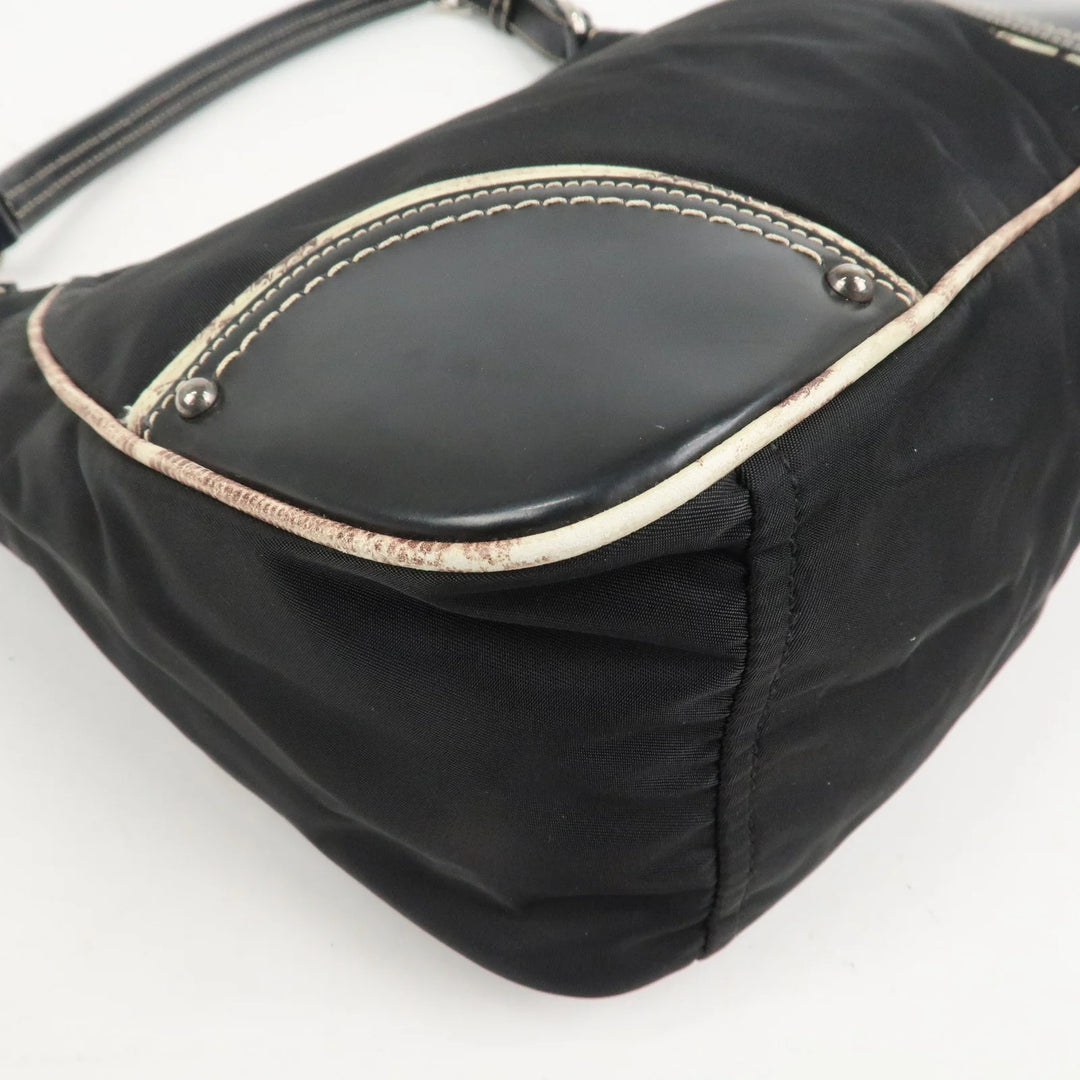 PRADA Triangle Logo Nylon Leather Shoulder Bag Black BR2840