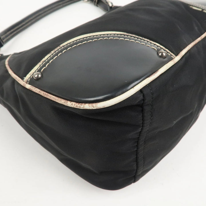 PRADA Triangle Logo Nylon Leather Shoulder Bag Black BR2840