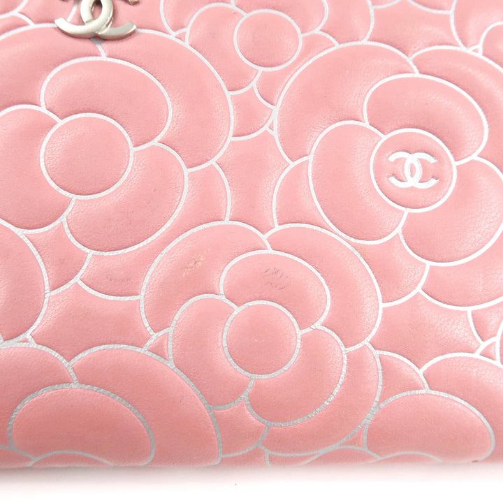 CHANEL Camellia Lamb Skin Long Zippy Wallet Pink A50085 Used