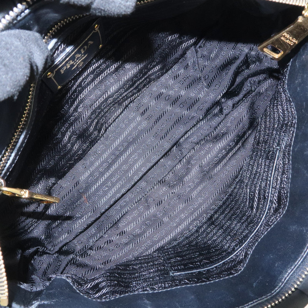 PRADA Nylon Leather Gathered 2Way Hand Shoulder Bag Black BN1407