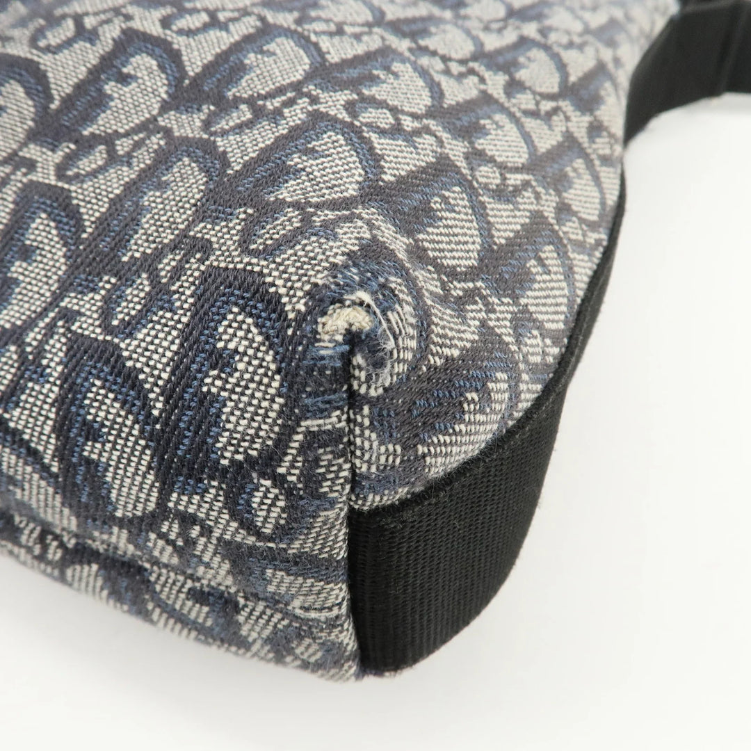 Christian Dior Trotter Canvas Leather Shoulder Bag Navy White Used