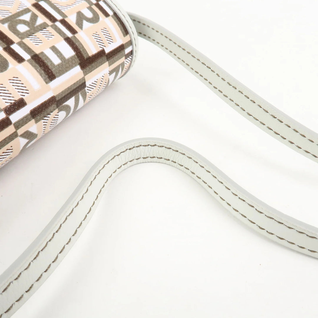 Ferragamo Logo PVC Canvas Leather Shoulder Bag Hand Bag White Gray