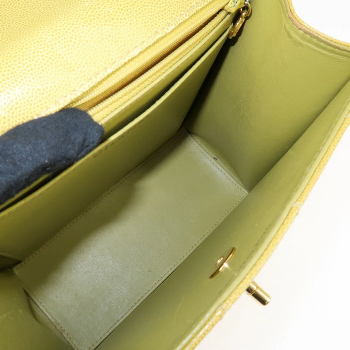 CHANEL Matelasse Caviar Skin Shoulder Bag Yellow Used