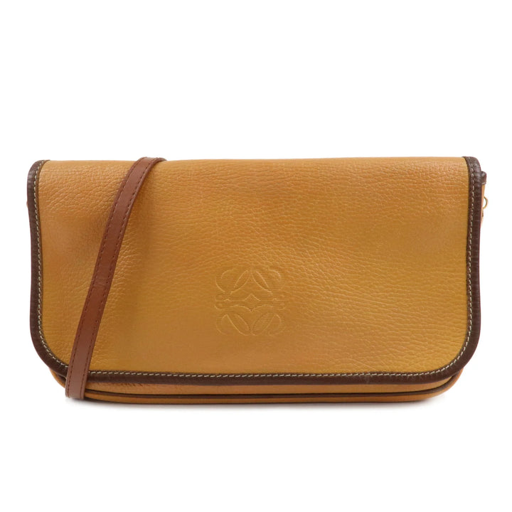 LOEWE Anagram Leather Shoulder Bag Brown Used