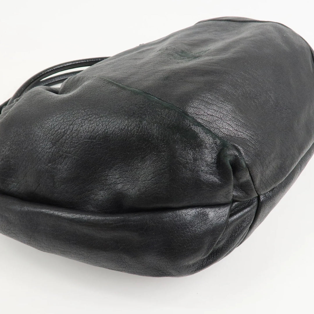 Ferragamo Leather Patent Leather Shoulder Bag Hand Bag Black