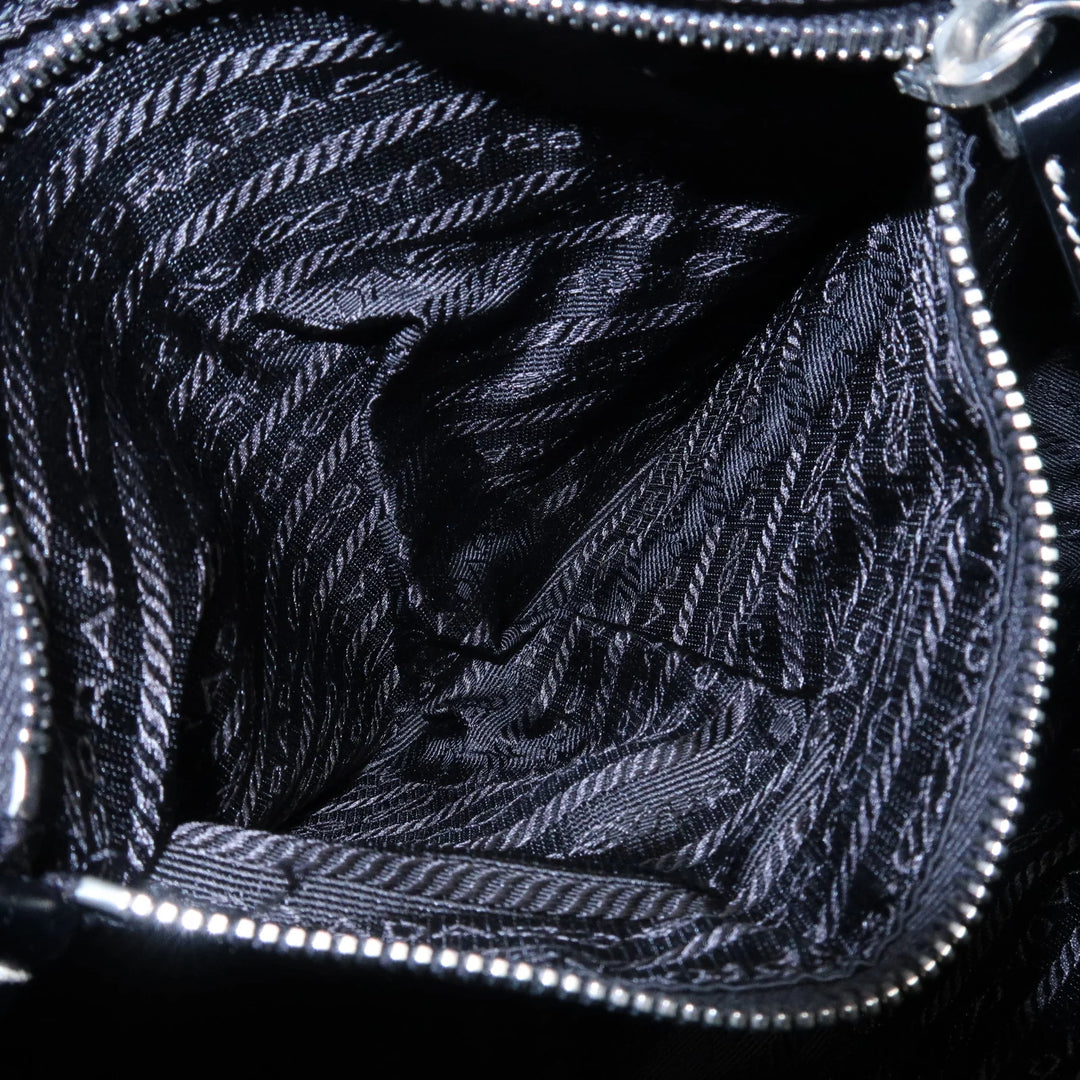 PRADA Triangle Logo Nylon Leather Shoulder Bag Black BR2840
