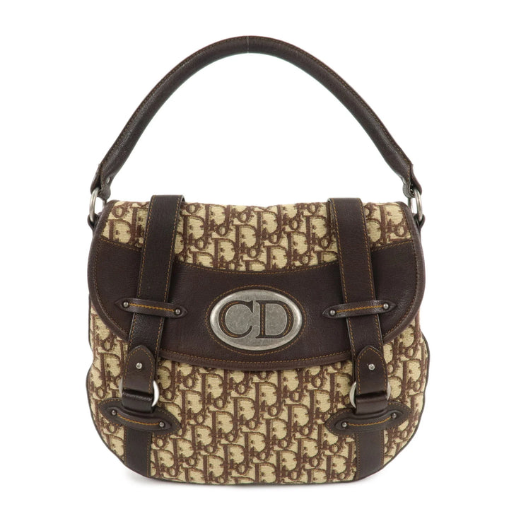 Christian Dior Trotter Canvas Leather Shoulder Bag Brown Used