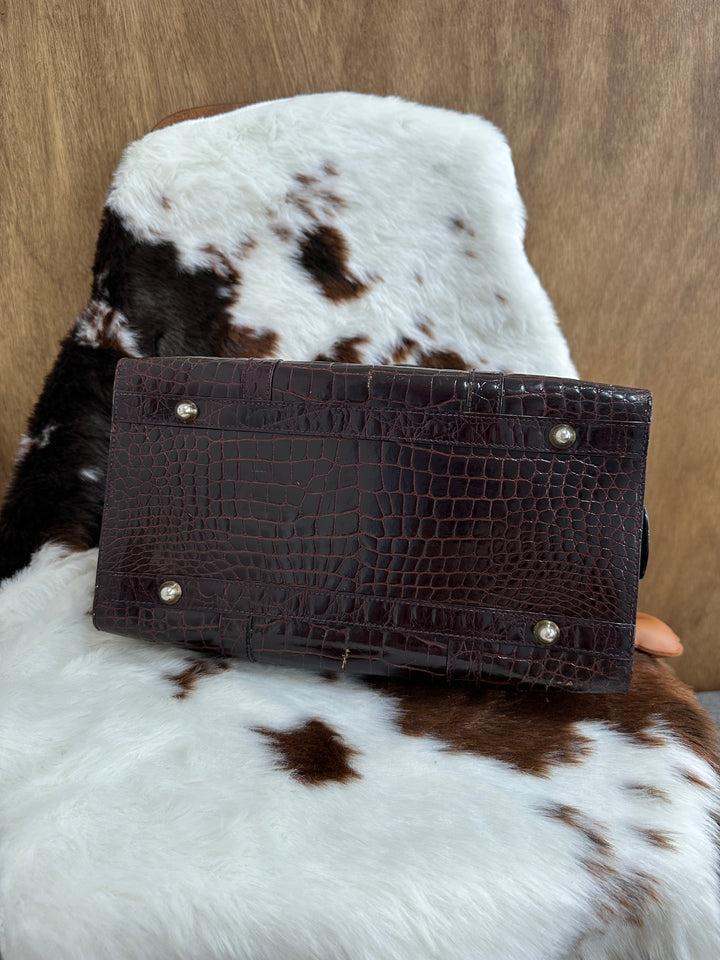 Celine Crocodile Embossed Leather Boston Bag 🤎｜Croc Embossed Leather・Elegant Vintage Shape・Rare Statement Piece