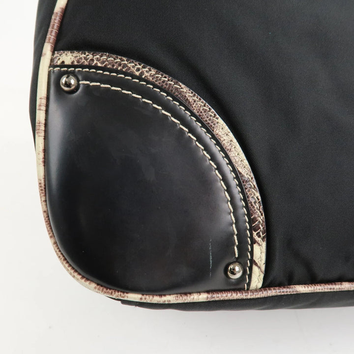 PRADA Triangle Logo Nylon Leather Shoulder Bag Black BR2840