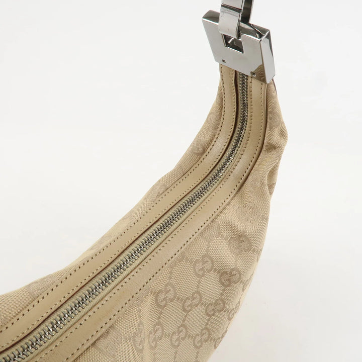 GUCCI GG Canvas Leather Shoulder Bag Beige Silver HDW 01233 Used