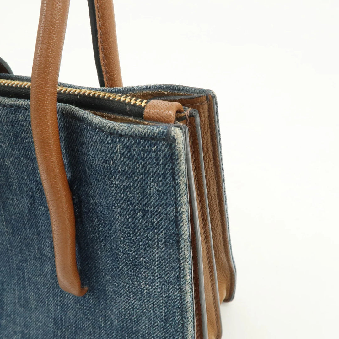 MIU MIU Madras Convertible Denim Leather 2Way Bag Hand Bag 5BA104