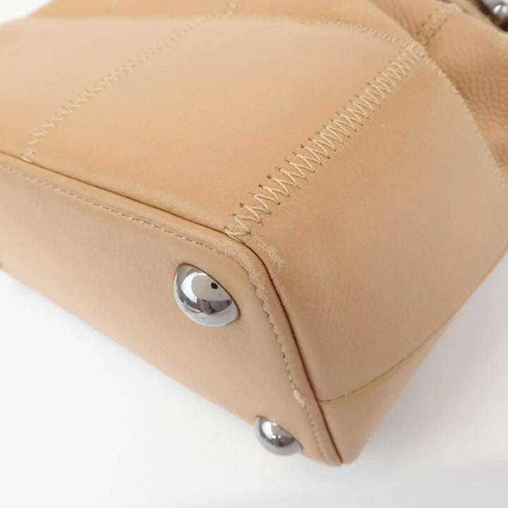 CHANEL Chocolate Bar Wild Stitch Leather Hand Bag Beige Used