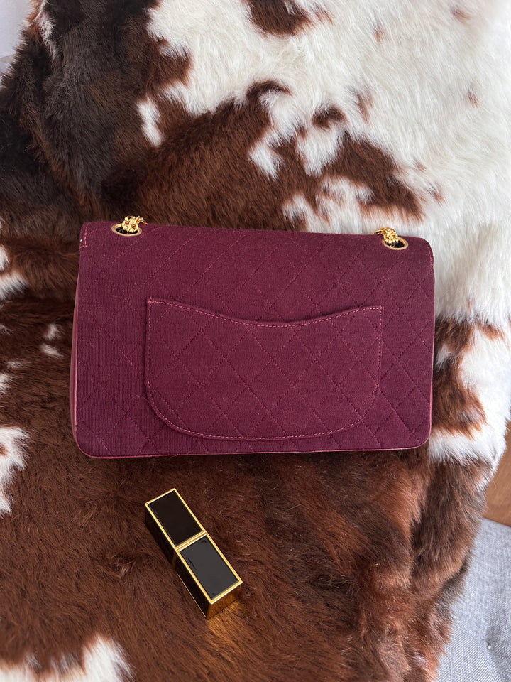 Chanel Vintage Double Flap Bag 23cm ✨🖤｜Rare Hybrid Design・Burgundy Fabric・Iconic Chain Strap