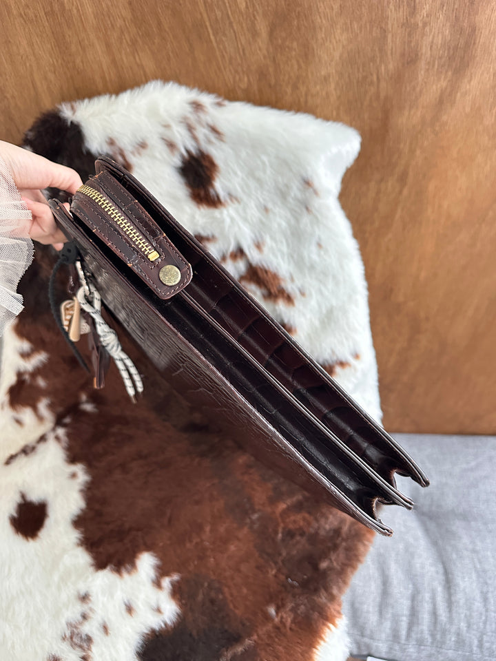 Valentino Croc-Embossed Briefcase Bag 🤎｜Rich Chocolate Tone・Spacious Work Bag・Vintage Luxury