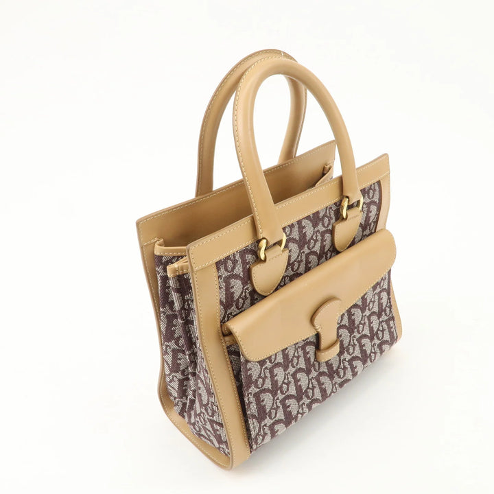 Christian Dior Trotter Jacquard Leather Hand Bag Brown Gold HDW