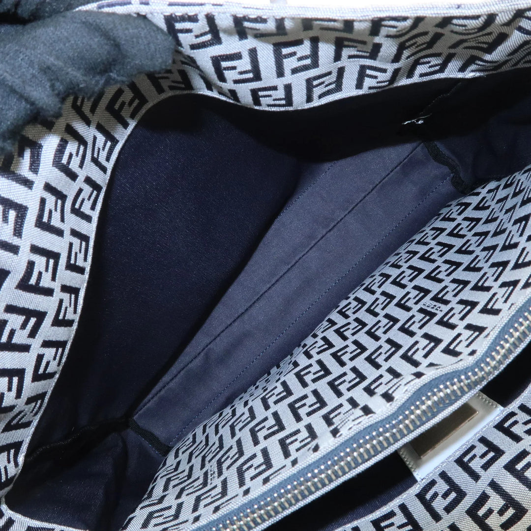 FENDI Zucchino Canvas Leather Tote Bag Hand Bag White Navy 8BH019 Used