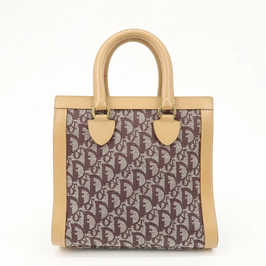 Christian Dior Trotter Jacquard Leather Hand Bag Brown Gold HDW