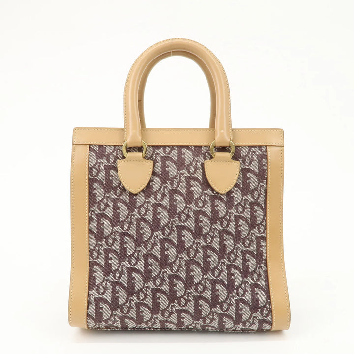 Christian Dior Trotter Jacquard Leather Hand Bag Brown Gold HDW