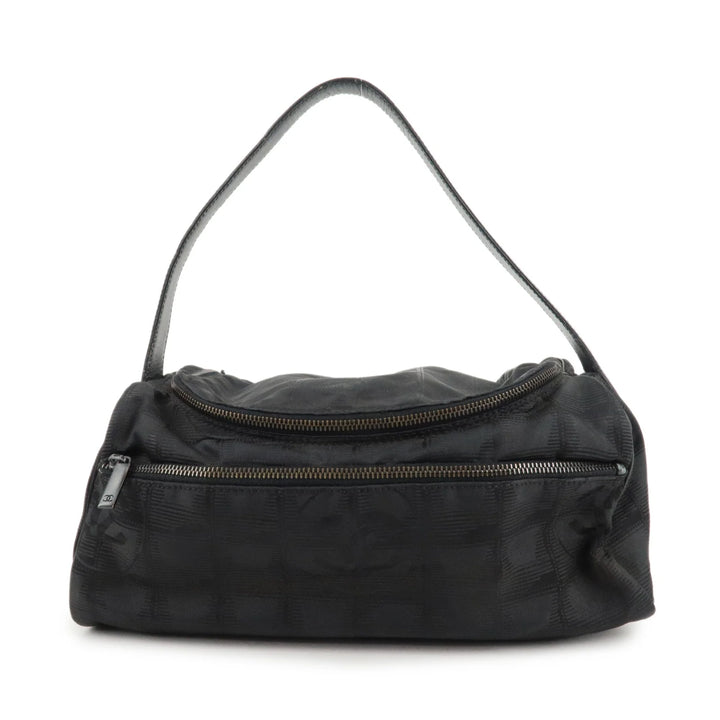 CHANEL New Travel Line Nylon Jacquard Leather Vanity Bag A15829 Used